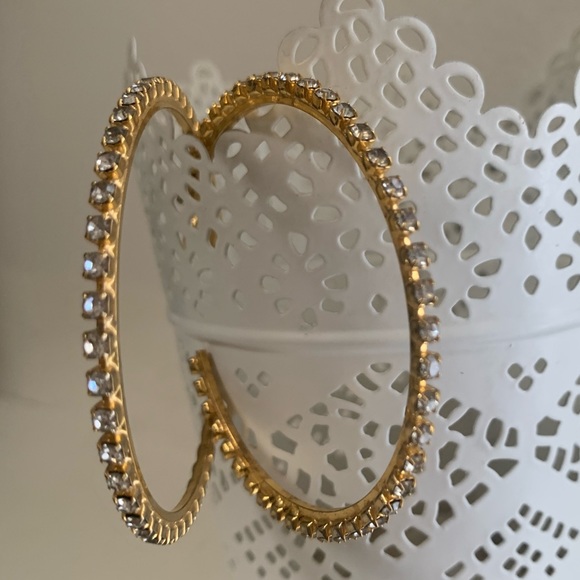 Vintage Rhinestone Crystal Oversized Hoop Earrings - Picture 6 of 14